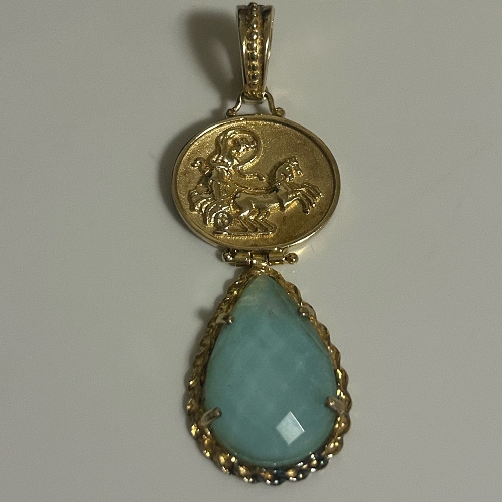 Tagliamonte yellow Gold Plated YGP 925 silver Amazonite Cameo necklace Pendant